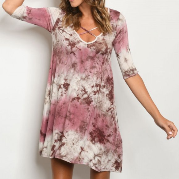 Last 1! Mauve tie dye dress - Picture 2 of 8